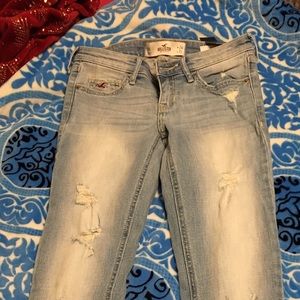 Hollister very light blue bootcut jeans.